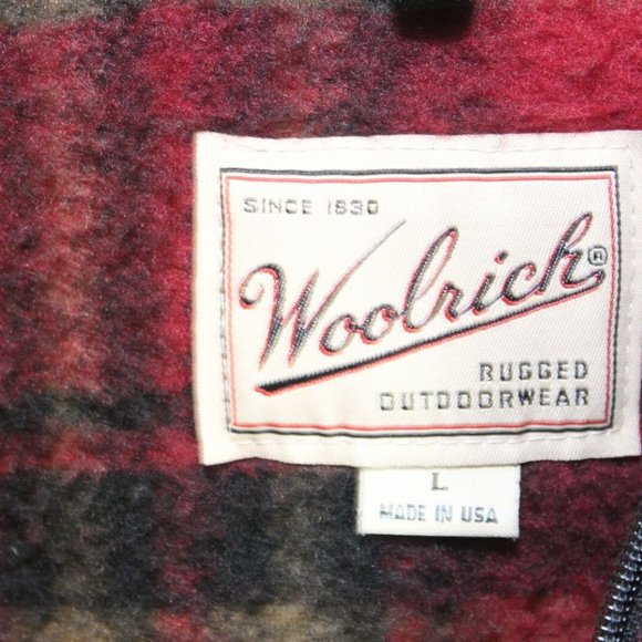Woolrich Red Plaid 1/4 Quarter Zip Fleece Pullover Jacket USA Made Large H11688 - Picture 5 of 8